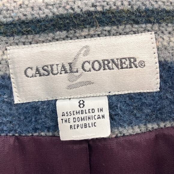 Vintage 90s Casual Corner Blue Gray Southwestern Wool Blend Lined Blazer Coat - Picture 2 of 8